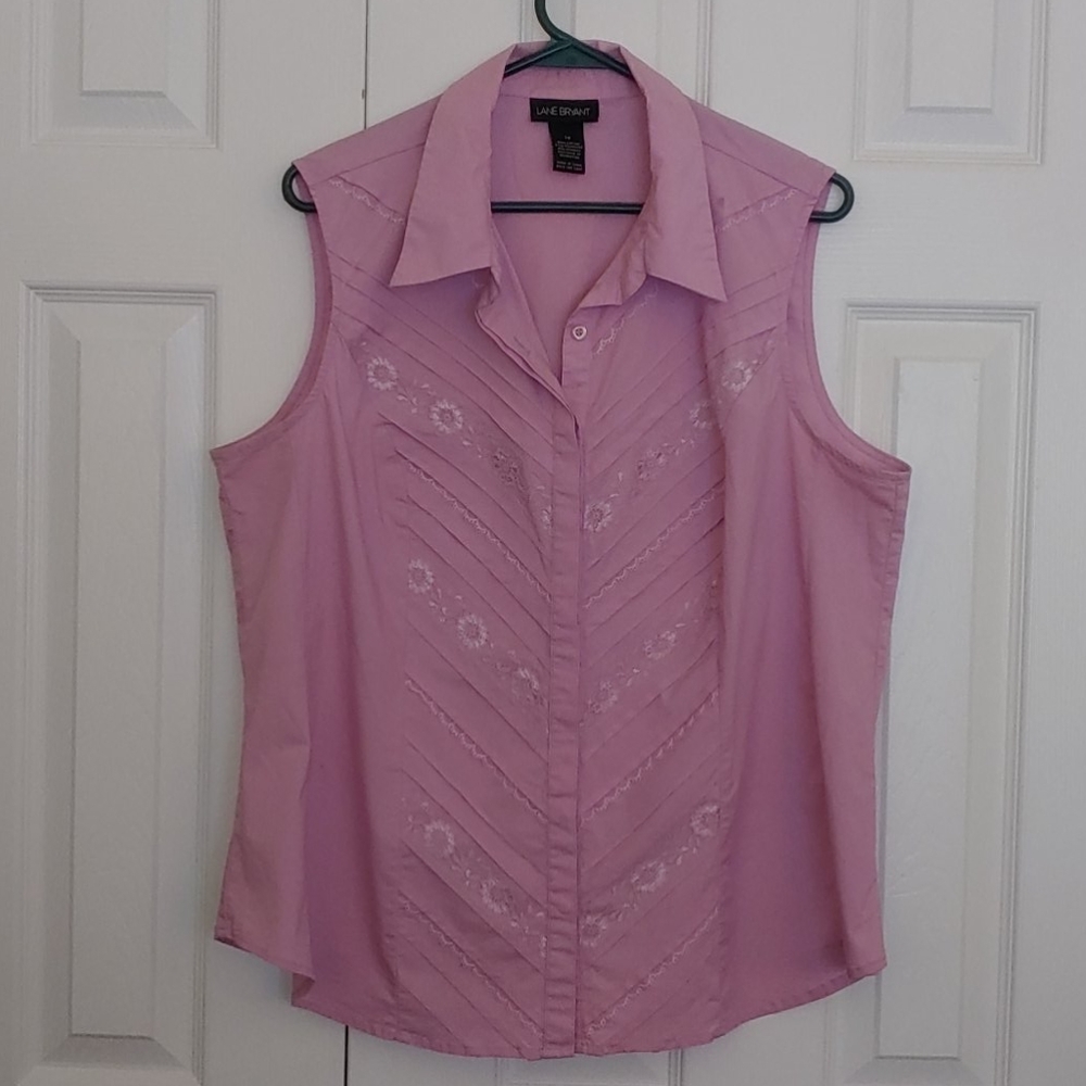Lane Bryant Pink Sleeveless Button Front Blouse